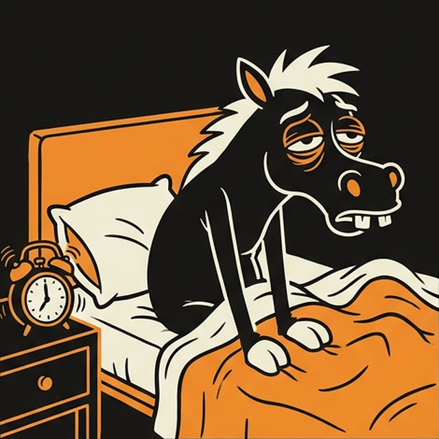 Der Gaul kriecht um 5:30 Uhr völlig fertig aus dem Bett, der Wecker klingelt.